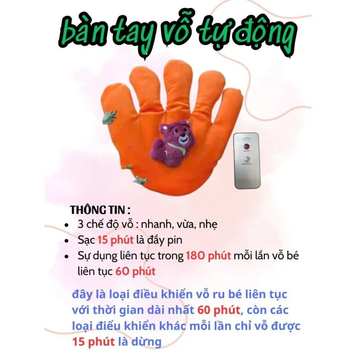 Bàn tay vỗ bé ngủ có điều khiển từ xa với 3 chế độ nhanh chậm giúp mẹ nhàn  tênh
