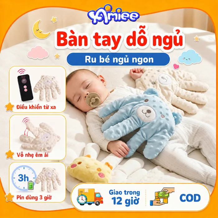 Bàn Tay Vỗ Bé Ngủ, Gối bàn tay chống giật mình,3 giờ sử dụng liên tục,có  điều khiển từ xa
