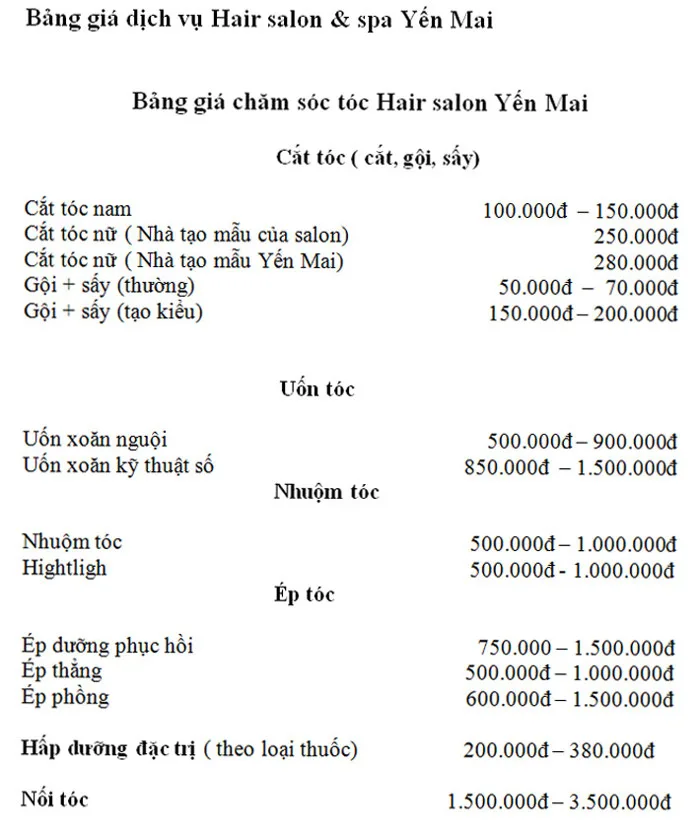 1 Trong 3 Gói Làm Tóc Tại Salon Tóc Yến Mai Hà Nội