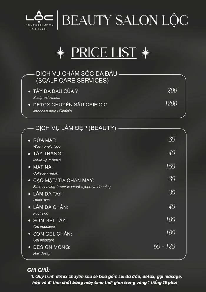 BẢNG GIÁ làm đẹp – Beauty Salon Loc