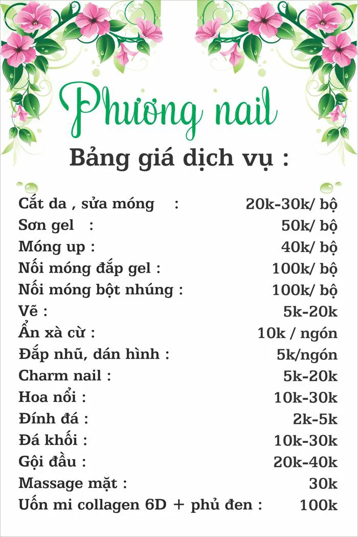 In Decal Bảng Báo Giá Spa Nail Massage Tại Đà Nẵng Giá Rẻ