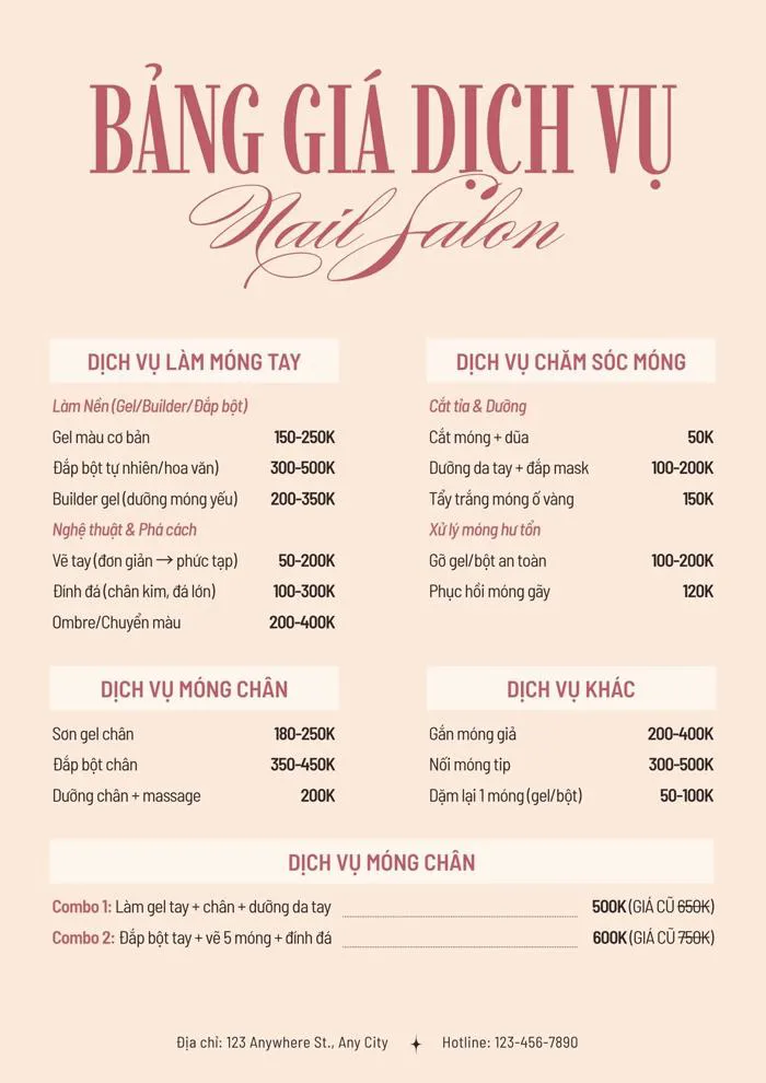 Mẫu bảng giá nail đẹp, chuẩn tiệm chuyên nghiệp | Canva