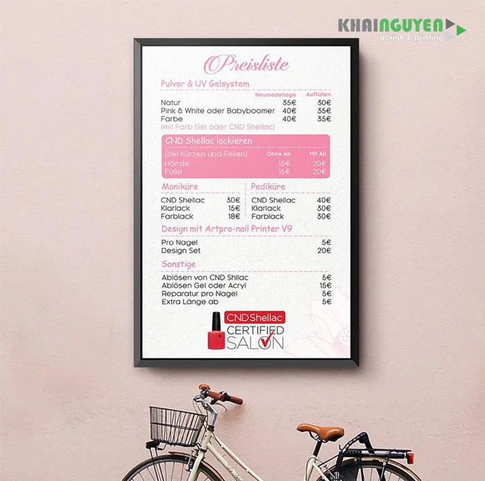 Thiết kế bảng giá Spa, Nail, Salon đẹp, ấn tượng và hiệu quả