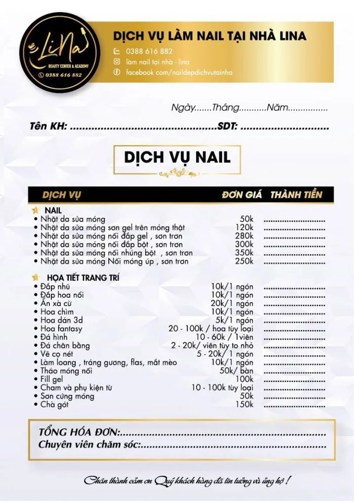 Bảng giá dịch vụ làm nail đến tận nhà Hà Nội | LiNa Nail