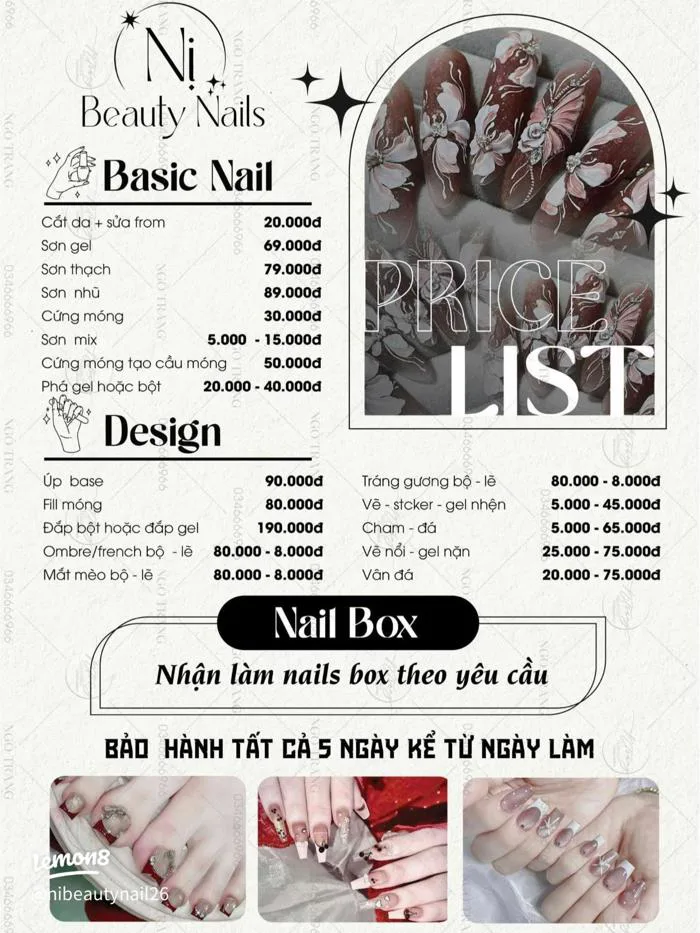 Nị Beauty Nails Tân Bình: Giá làm nail ngắn, vẽ nails đơn giản, mẫu móng đẹp