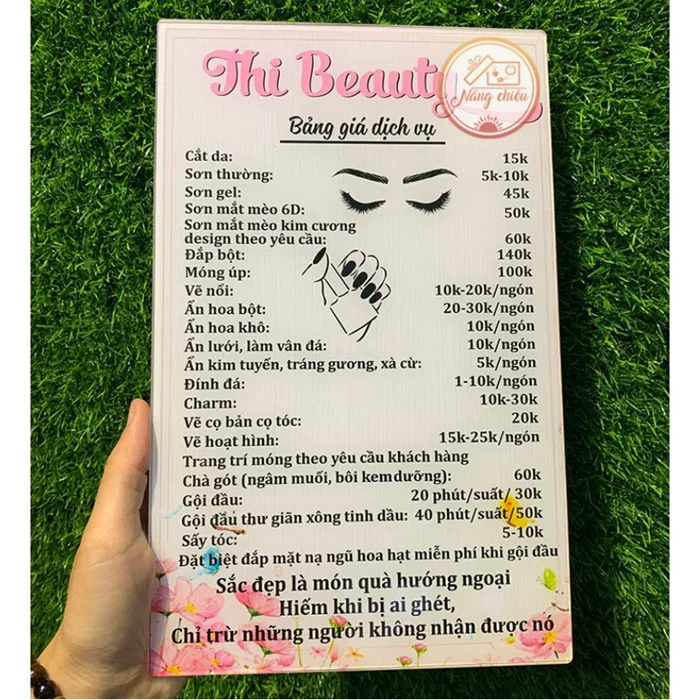 Bảng Menu,bảng giá dịch vụ cho cửa hàng,Spa,Nails,Mi làm bằng mica chống  thấm nước - Thiết kế theo yêu cầu