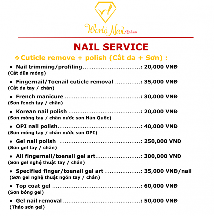 Bảng giá dịch vụ Nail | World Nail Việt Nam cung cấp sản phẩm Nail, Spa,  trang điểm giá tốt