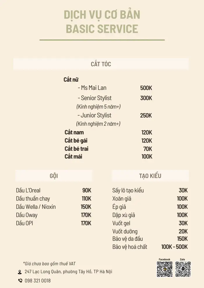 Bảng giá & Dịch vụ | Mai Lan Hair Salon Bảng giá & Dịch vụ | Mai Lan Hair Salon