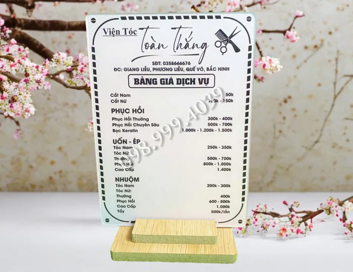 In Menu Bảng Giá Dịch Vụ Salon Tóc - Nails - Xưởng In Như Hảo