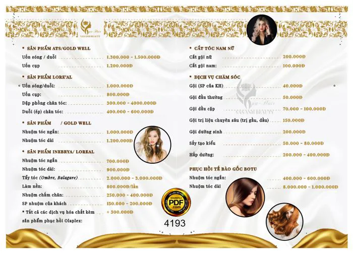Menu bảng giá hóa chất nữ hair salon Thịnh Trang file Corel | VIPcorel.com  - Thư viện mẫu thiết kế đồ họa CorelDRAW (CDR).