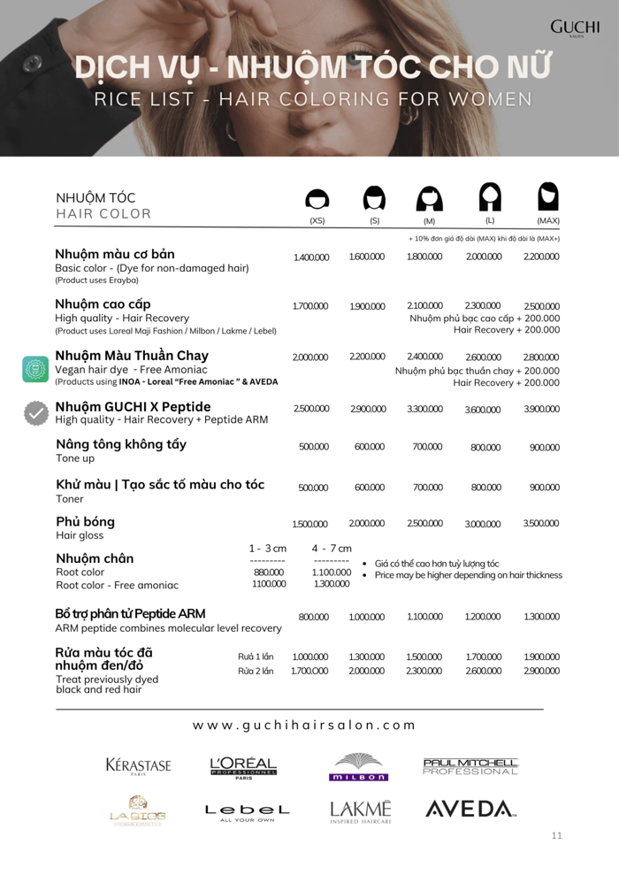 BẢNG GIÁ DỊCH VỤ TẠI GUCHI HAIR