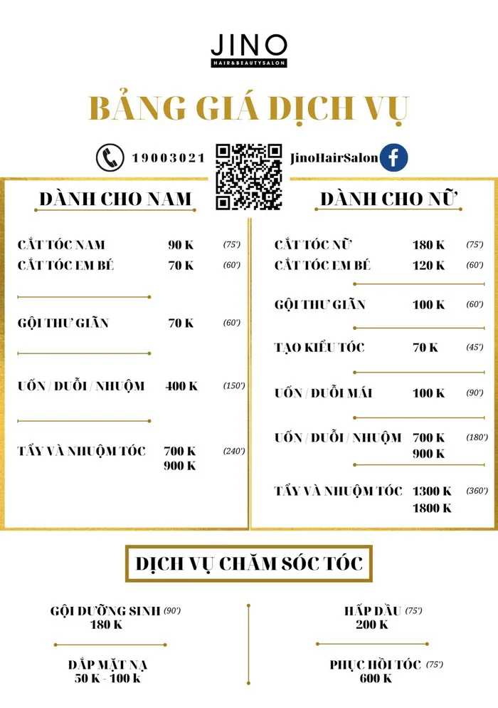 Jino Hair & Academy | Bảng giá dịch vụ - Jino Hair & Academy