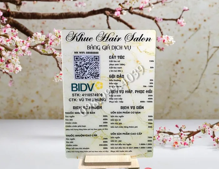 In Menu Bảng Giá Dịch Vụ Salon Tóc - Nails - Xưởng In Như Hảo