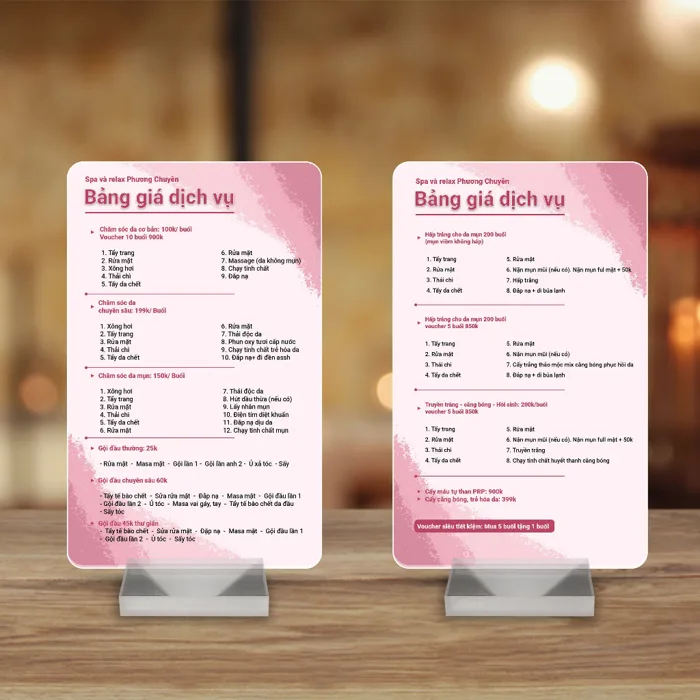 Menu/ Bảng giá dịch vụ Nail/ Salon tóc/ Thẩm Mỹ Viện/ Spa bằng mica acrylic  siêu bền đẹp | Shopee Việt Nam