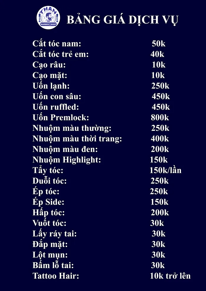 Bảng Giá Dịch Vụ Tại Than Barber Shop