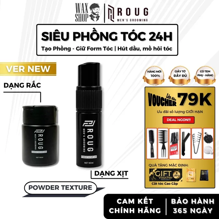 Bột tạo phồng tóc nam Powder Texture Hair - Roug chính hãng khả năng giữ nếp, hút dầu tóc tốt