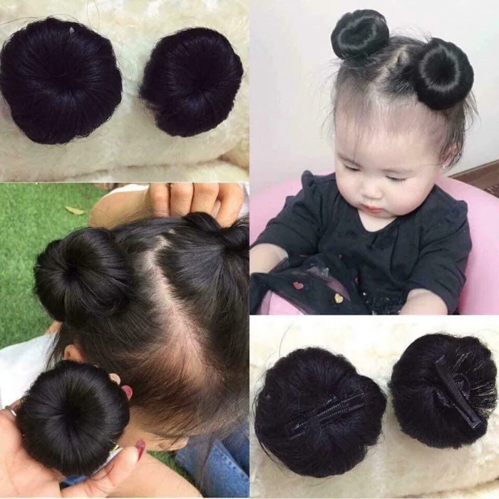 Set 2 Búi Tóc Giả Mini Cho Bé – Tóc Búi Kẹp Nhỏ Xinh Tự Nhiên Như