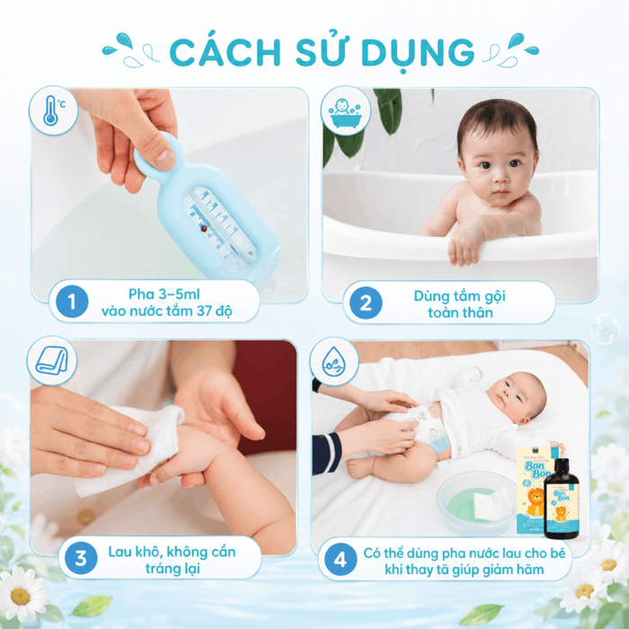 Nước Tắm Gội Thảo Dược Cho Bé Bon Bon Giảm Rôm Sảy, Mát Da