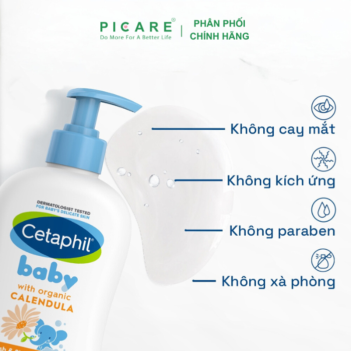 [4/2027] Sữa Tắm Gội Dịu Lành Cho Bé Cetaphil Baby Wash & Shampoo With  Organic Calendula 400ml - PiCare - Dược Mỹ Phẩm nhập khẩu chính hãng Châu Âu