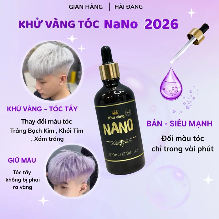 Khử Vàng Tóc NANO - Hải Đăng 2026 - Hương Dâu (50ml 100ml Siêu Mạnh) - Mạnh  Hơn x10 các loại dầu gội tím