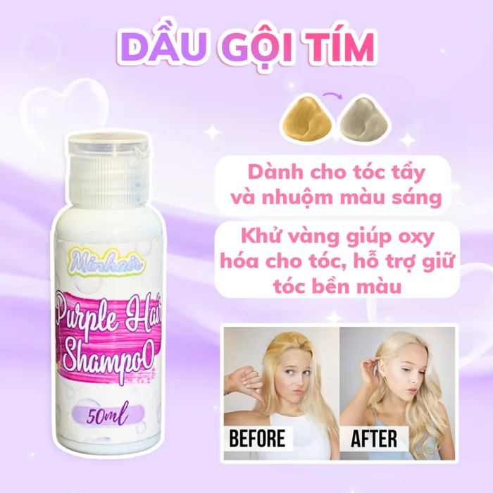 DẦU GỘI TÍM, Dầu Gội Khử Vàng, Mouhair Giữ Màu Cho Tóc Nhuộm Sáng, Tóc Tẩy