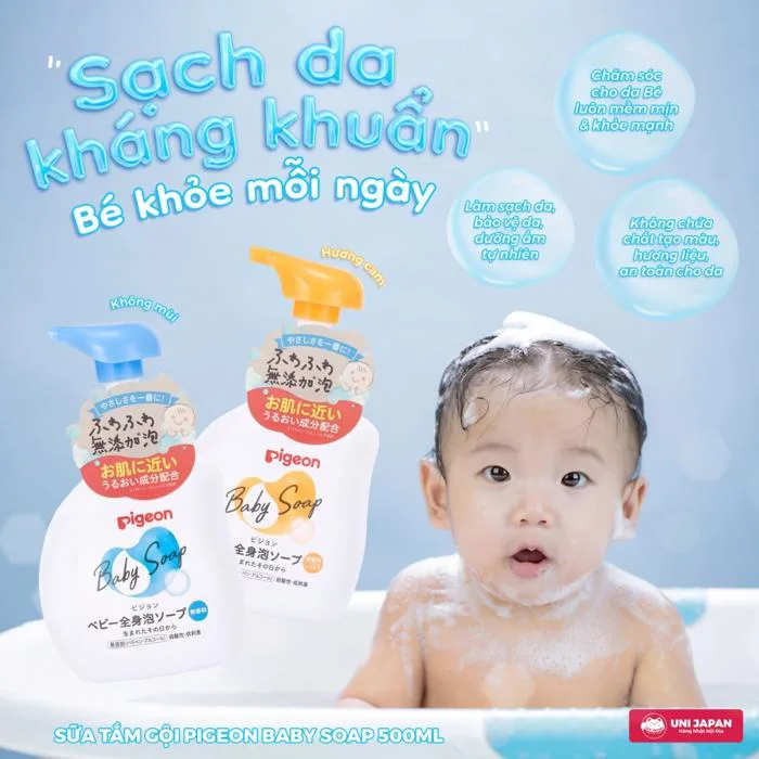 Sữa tắm gội Pigeon Baby Soap tạo bọt ( màu xanh 500ml)