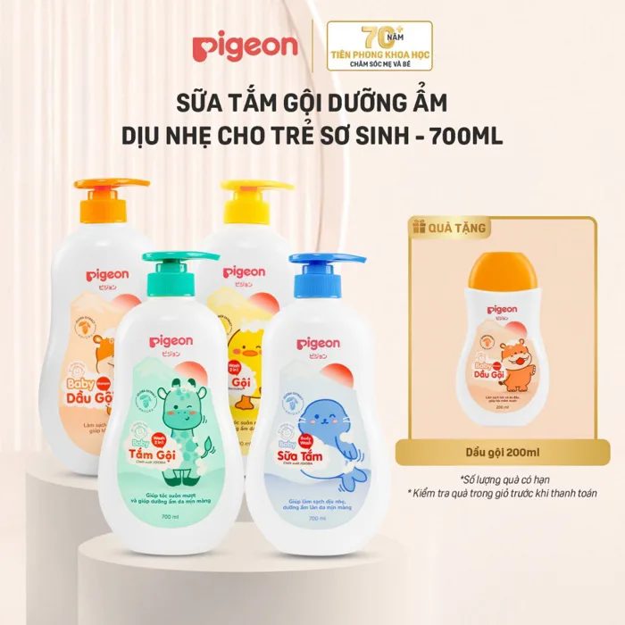 Sữa tắm gội Pigeon 700ml dưỡng ẩm dịu nhẹ cho bé sơ sinh mềm mại an toàn  cho da chính hãng
