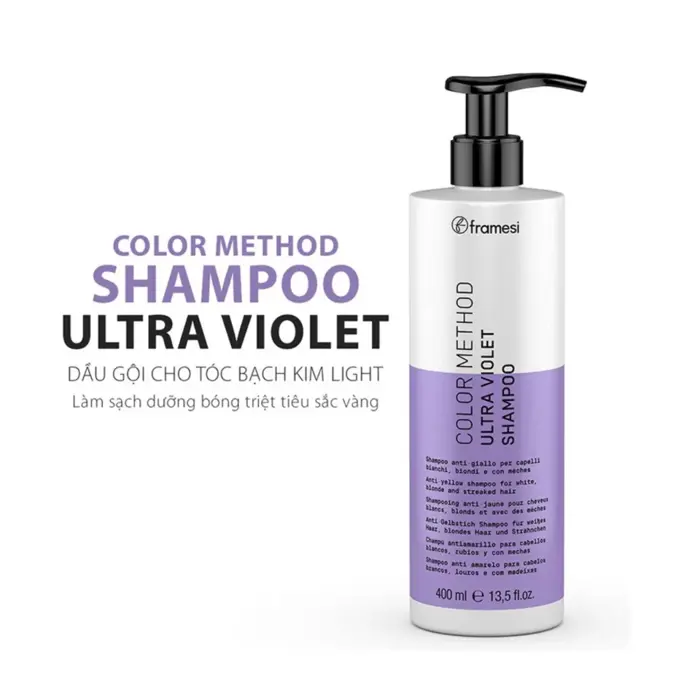 Dầu gội tím Framesi COLOR METHOD ULTRA VIOLET SHAMPOO 400ML dầu gội khử  vàng giữ màu tóc nhuộm tẩy bạch kim, khói light, sạch bóng, dưỡng ẩm tóc  khỏe | Lazada Việt