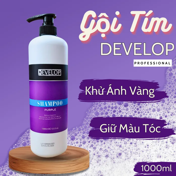 Dầu Gội Tím Develop , KHỬ ÁNH VÀNG giữ màu cho tóc nhuộm, tóc tẩy bền màu ,  1000ml