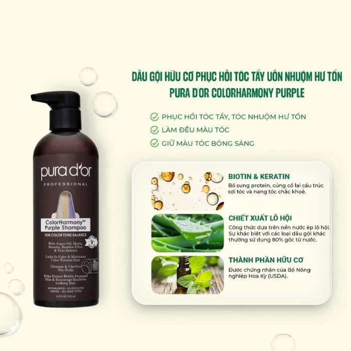 Dầu gội tím khử sắc tố vàng, giúp giữ màu tóc và phục hồi tóc PURA DOR –  Cửa hàng thực phẩm hữu cơ Organicfood.vn