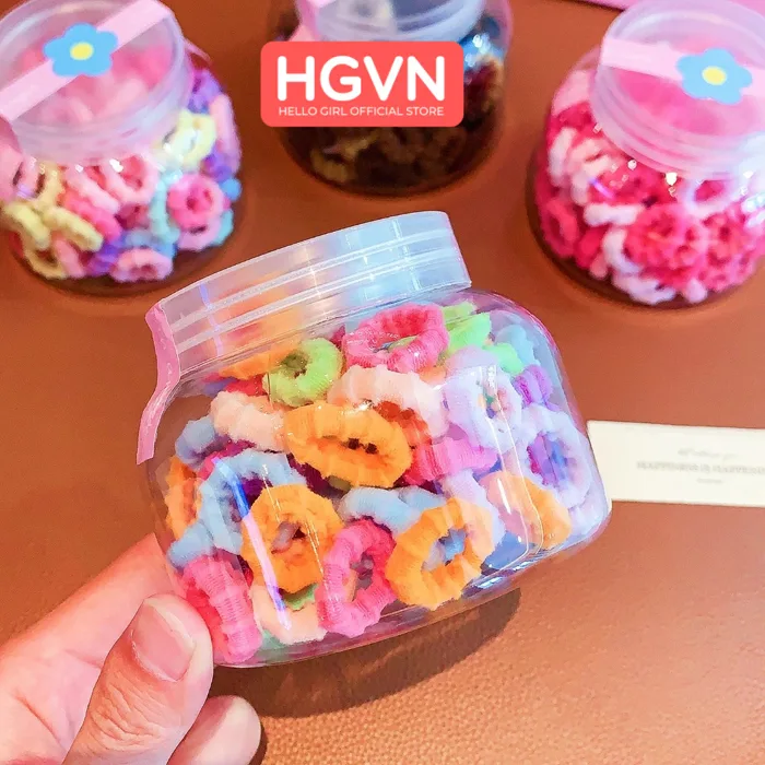 Hộp 100 Dây Buộc Tóc Co Giãn Nhiều Màu Dễ Thương Cột Tóc Cho Bé Gái