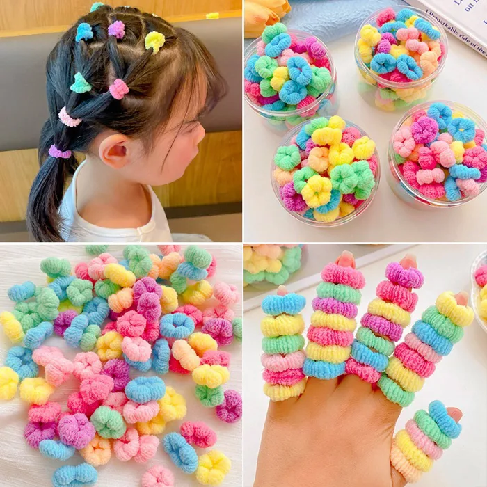 Hộp 100 dây thun buộc/cột tóc cho bé gái siêu đàn hồi size nhỏ mini nhiều  màu xinh xắn pastel