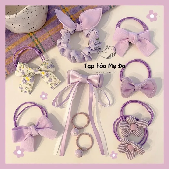 Túi 10 dây cột tóc cho bé gái/nơ buộc tóc tiểu thư phong cách Hàn quốc màu  pastel siêu xinh
