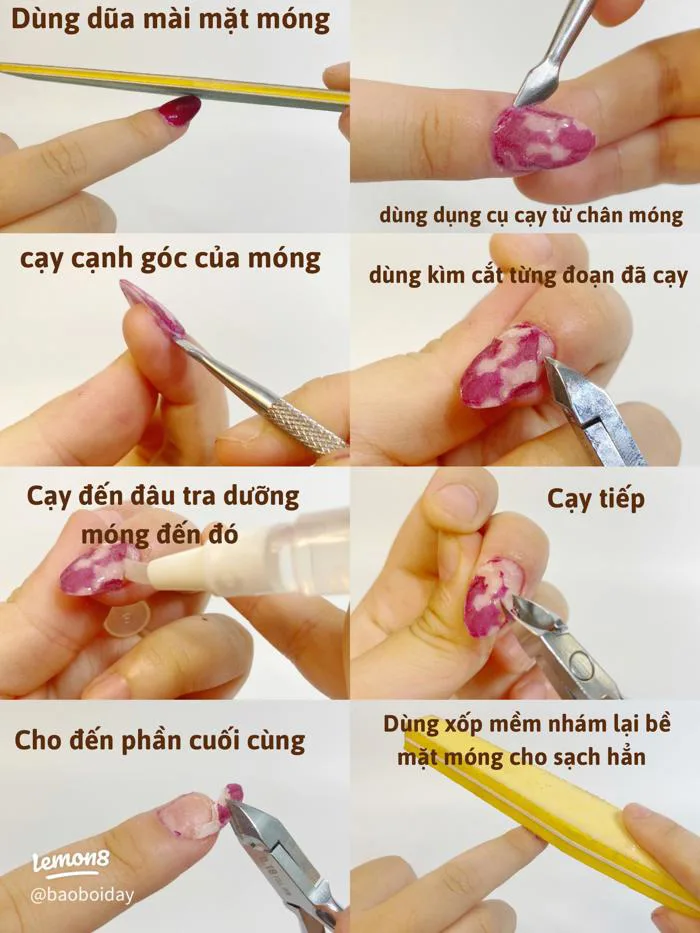 Cách tháo móng giả tại nhà an toàn, không đau, không hư móng thật Cách tháo móng giả tại nhà an toàn, không đau, không hư móng thật