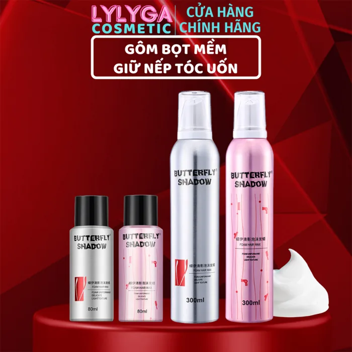 Gôm mềm giữ nếp tóc nữ Butterfly Shadow 300ml 80ml keo bọt dạng mềm tạo kiểu