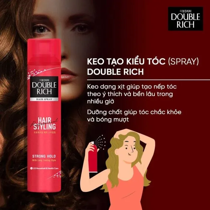 Keo Tạo Kiểu, Giữ Nếp Tóc Trong Nhiều Giờ Double Rich Hair Styling Strong  Hold Dạng Xịt 170ml