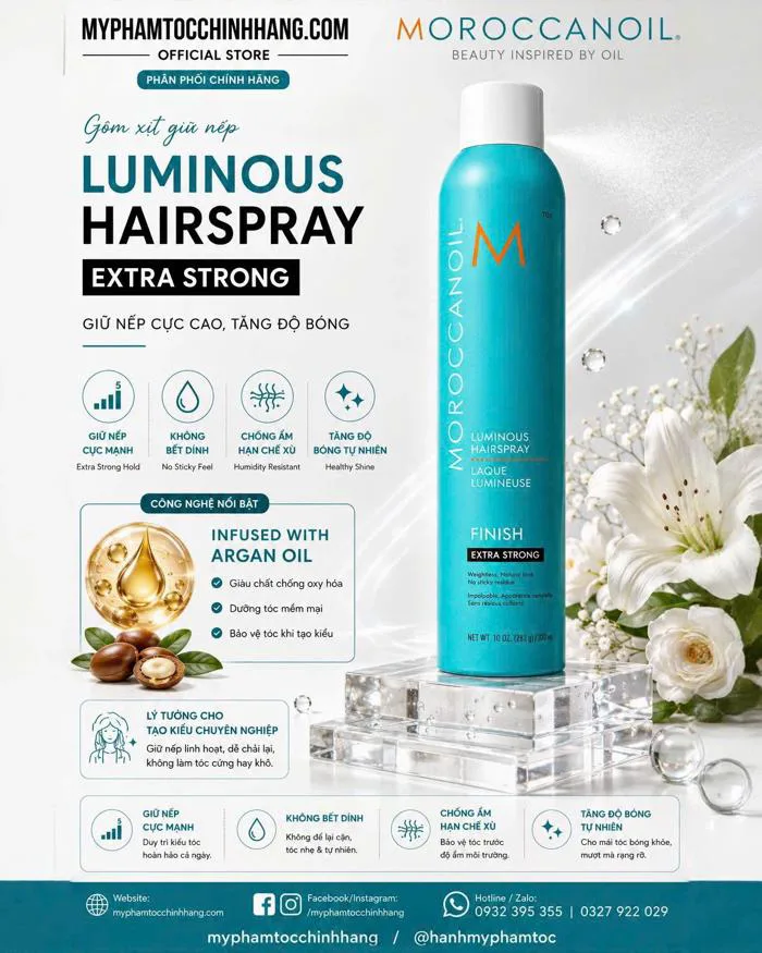 Gôm Xịt Giữ Nếp Moroccanoil Luminous Hairspray 330ml (cứng - Strong Hold hoặc siêu cứng Extra Strong Hold)