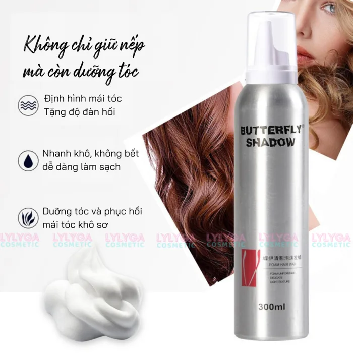 Gôm mềm giữ nếp tóc nữ Butterfly Shadow 300ml 80ml keo bọt dạng mềm tạo kiểu