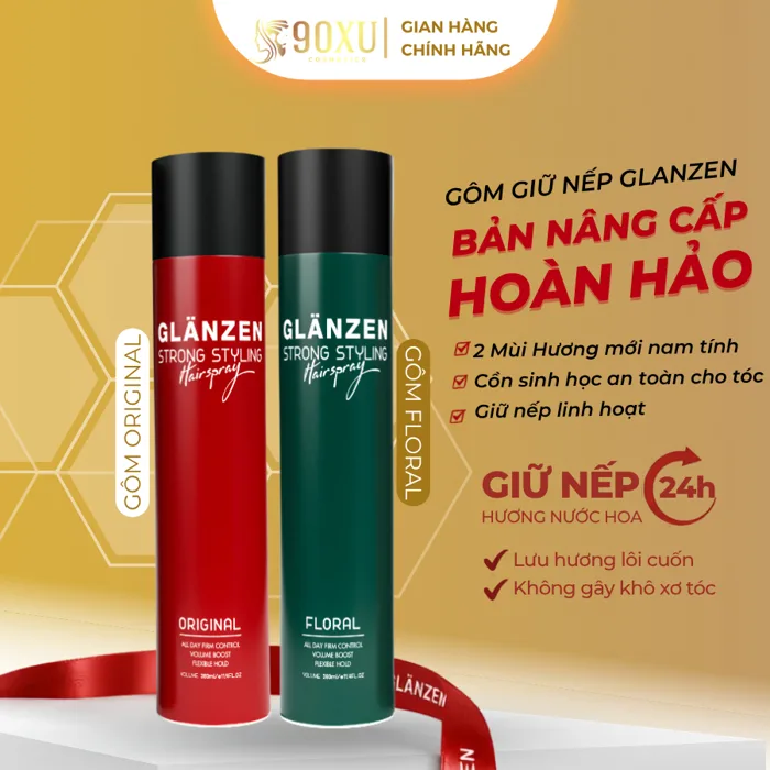 Gôm Xịt Giữ Nếp Tóc Glanzen 380ml giữ nếp tức thì, chứa nhiều thành phần  dưỡng tóc, hạn chế gầu