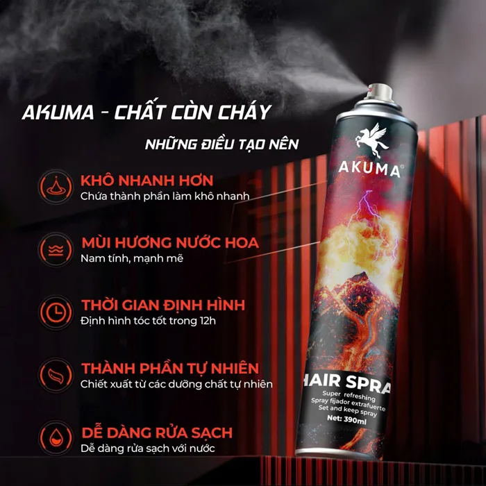 Gôm xịt giữ nếp tóc AKUMA SPRAY hương nước hoa - Sáp chơi tóc AKUMA