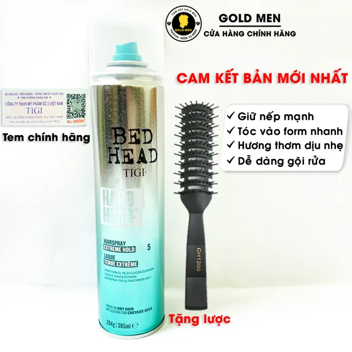 Gôm xịt tóc Tigi Bed Head siêu giữ nếp + tặng lược
