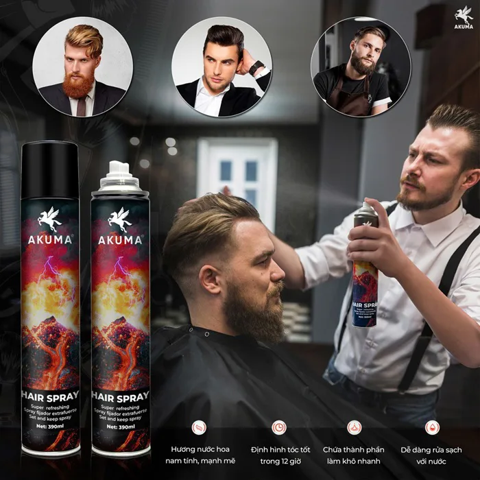 Gôm xịt giữ nếp tóc AKUMA SPRAY hương nước hoa - Sáp chơi tóc AKUMA