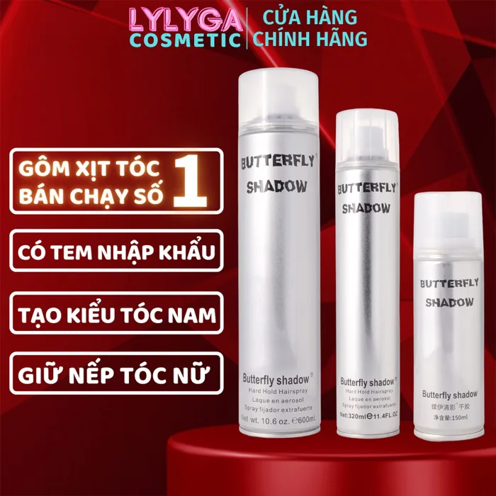 Gôm xịt tóc Butterfly Shadow 150ml 320ml 600ml Chính hãng, Gôm bạc giữ nếp  tạo kiểu