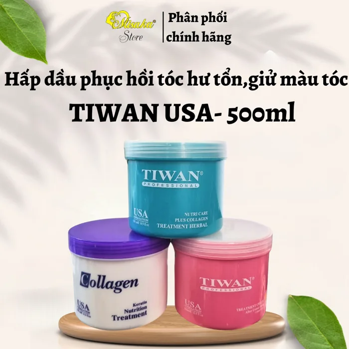 Hấp dầu TIWAN collagen thảo dược , giúp phục hồi tóc, giữ màu tóc nhuộm  500ml