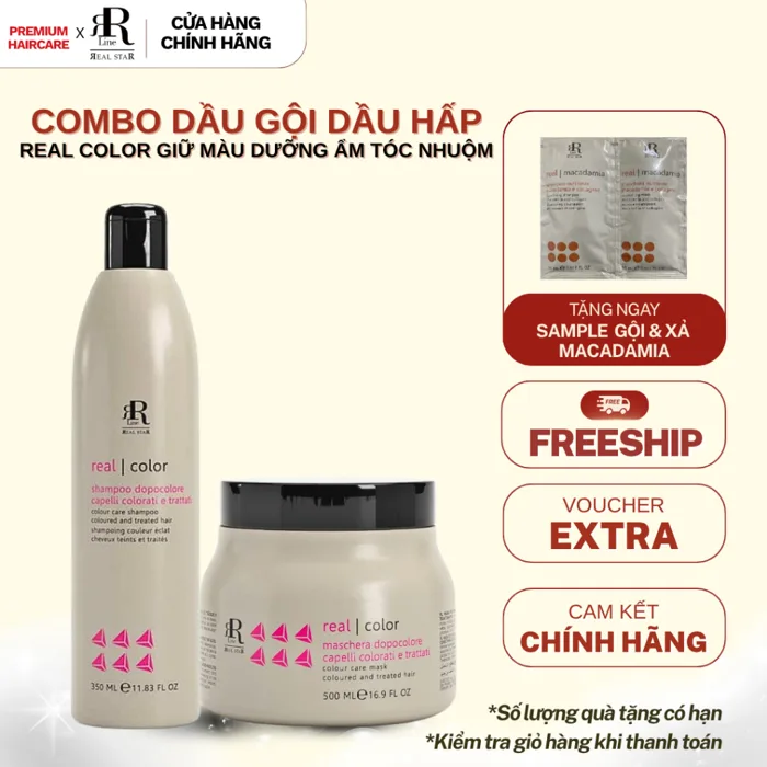 Combo Dầu Gội Dầu Hấp Giữ Màu Tóc Nhuộm Giúp Tóc Mềm Mượt Hơn RR LINE Real  Color | Shopee Việt Nam