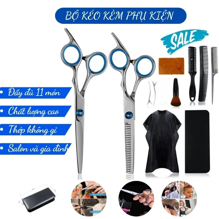 Bộ kéo cắt tỉa tóc cho bé và gia đình 11 món đa năng kèm áo choàng cắt tóc  nhỏ gọn théo bền bỉ dễ dàng sử dụng
