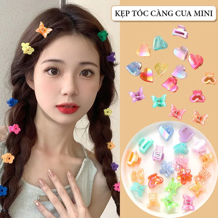 (ĐỦ MẪU) Set 10 Kẹp Tóc Nhỏ, mini nhiều màu Dễ Thương Kẹp Càng Cua Cho Bé  Gái Hình Hoa Tim Bướm