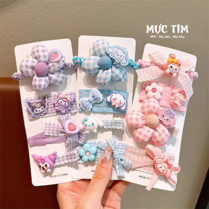 Vỉ kẹp tóc và buộc tóc cho bé gái gồm 4 cái siêu đáng yêu