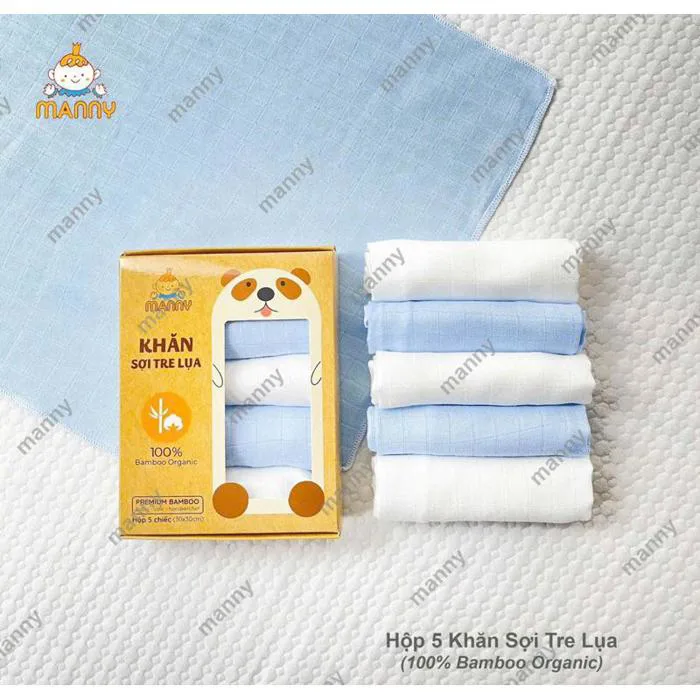 Bán sỉ Combo 3 Hộp 5 Khăn Sữa Sợi Tre Lụa 2 Lớp Manny Hộp Nâu Size 30*30cm  Cao Cấp Cho Bé
