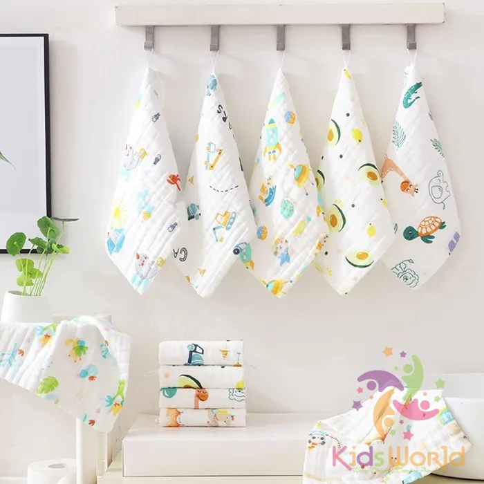 Set 5 khăn xô nhăn 6 lớp cho bé KidsWorld đa năng làm khăn yếm dãi,